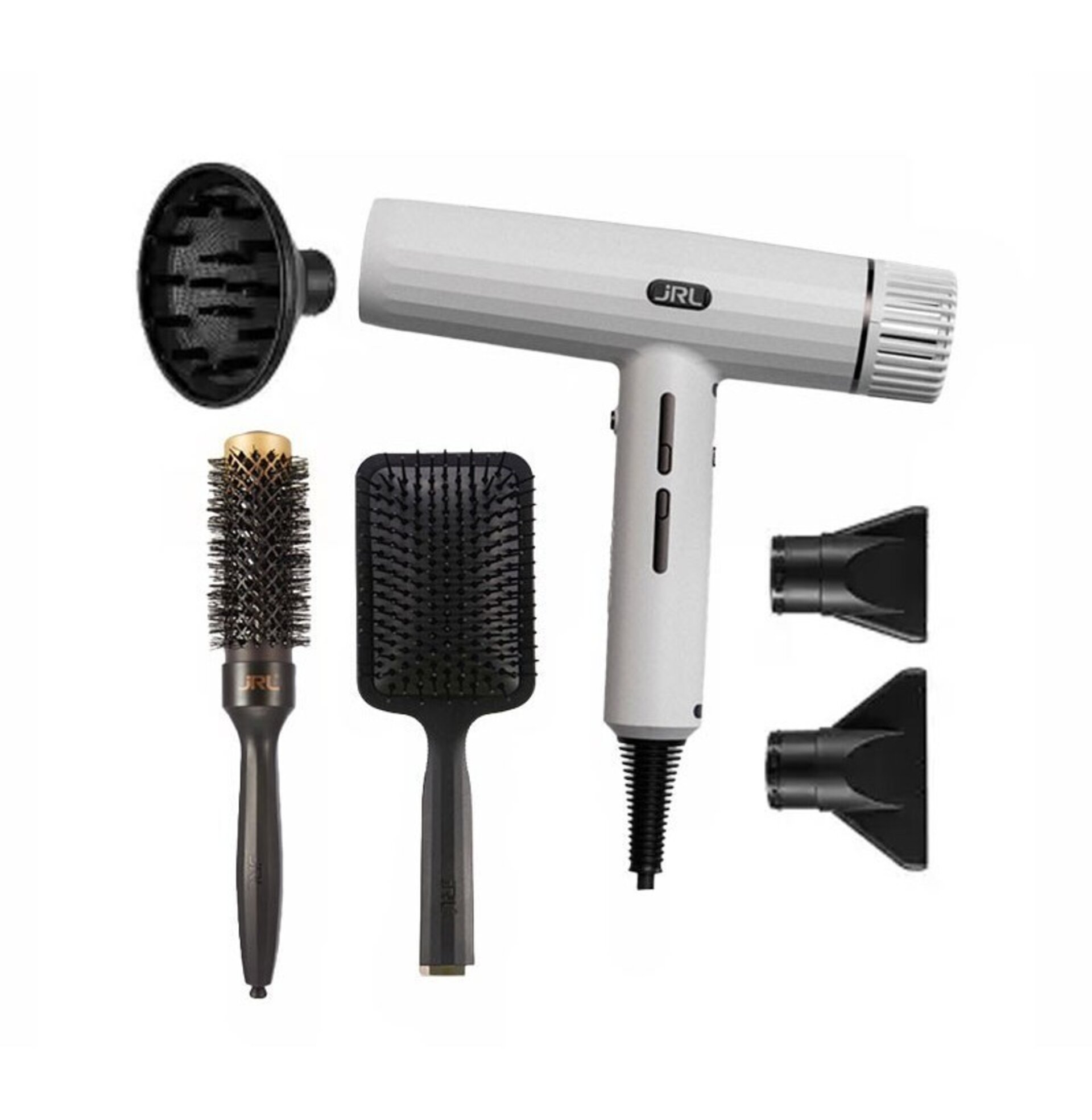 PACK JRL- FORTE PRO+ CERAMIC ROUND BRUSH BR1+ ANTI-STATIC PADDLE BRUSH BR3 WHITE - 1